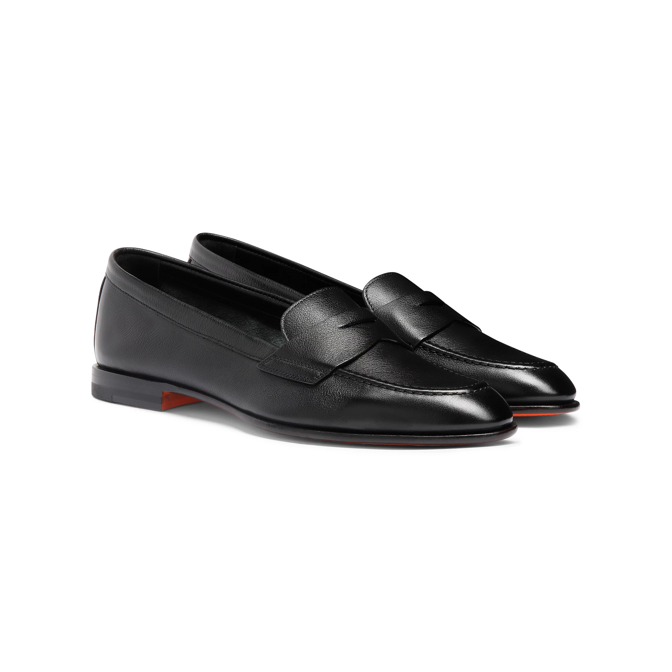 Damskie czarne skórzane mokasyny typu penny loafers foto 2