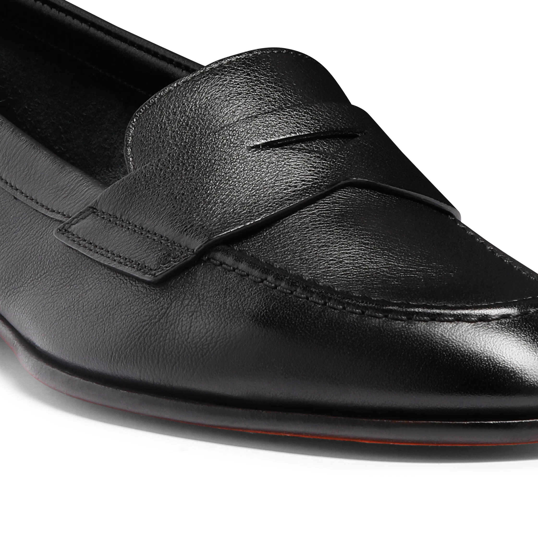 Damskie czarne skórzane mokasyny typu penny loafers foto 5