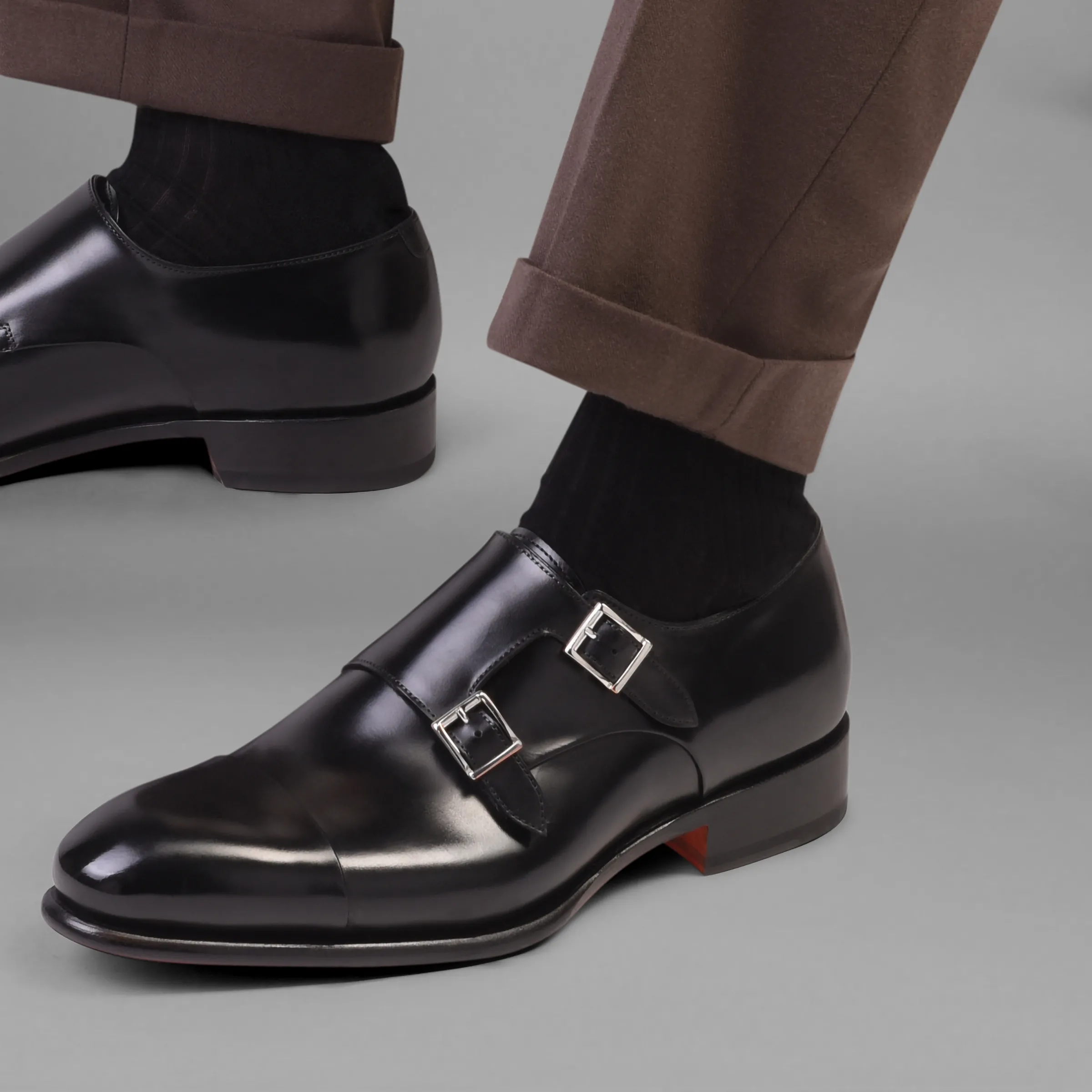 Double buckle carter męskie skórzane buty w kolorze czarnym foto 6