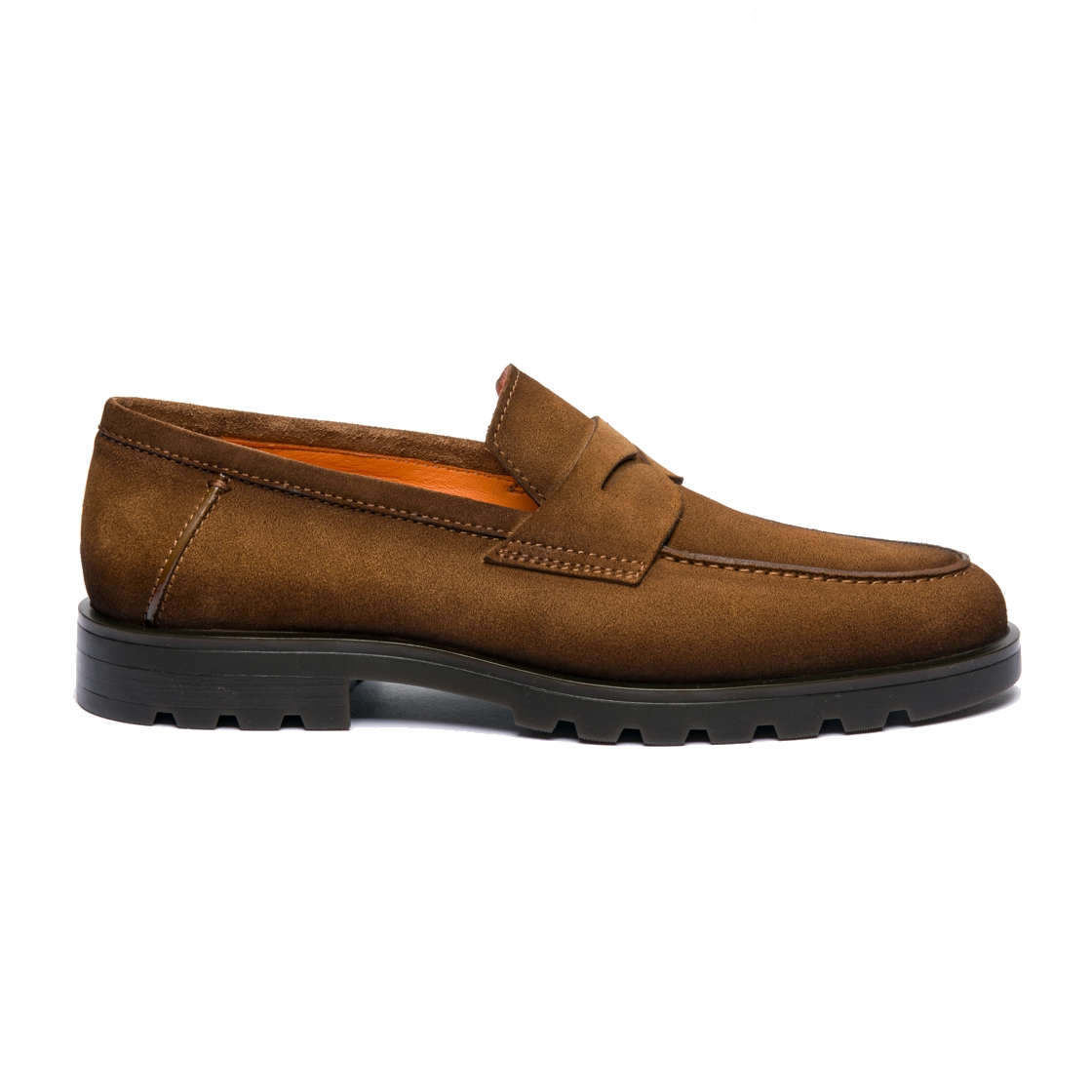 Jasnobrązowe mokasyny męskie zamszowe typu penny loafers