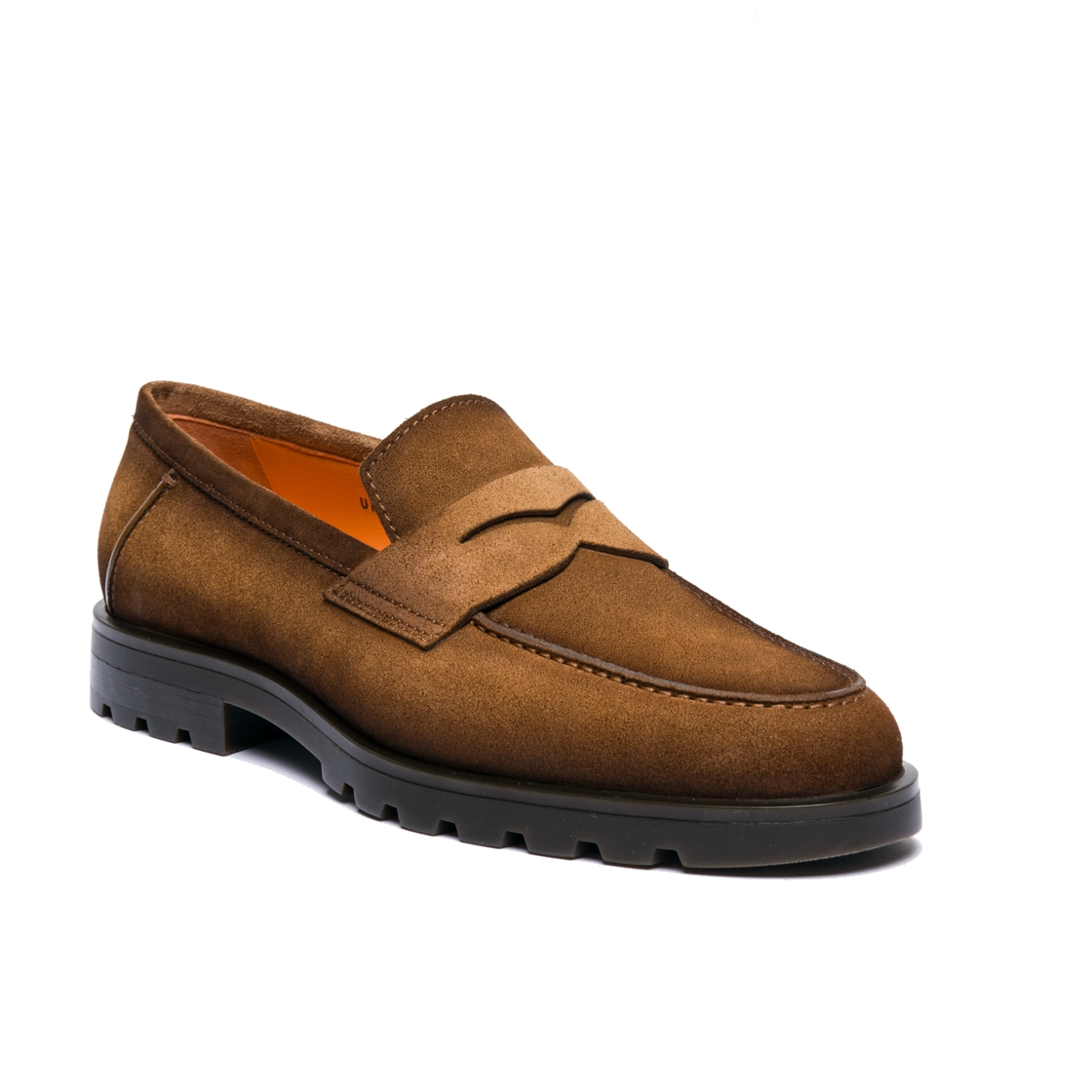 Jasnobrązowe mokasyny męskie zamszowe typu penny loafers foto 2