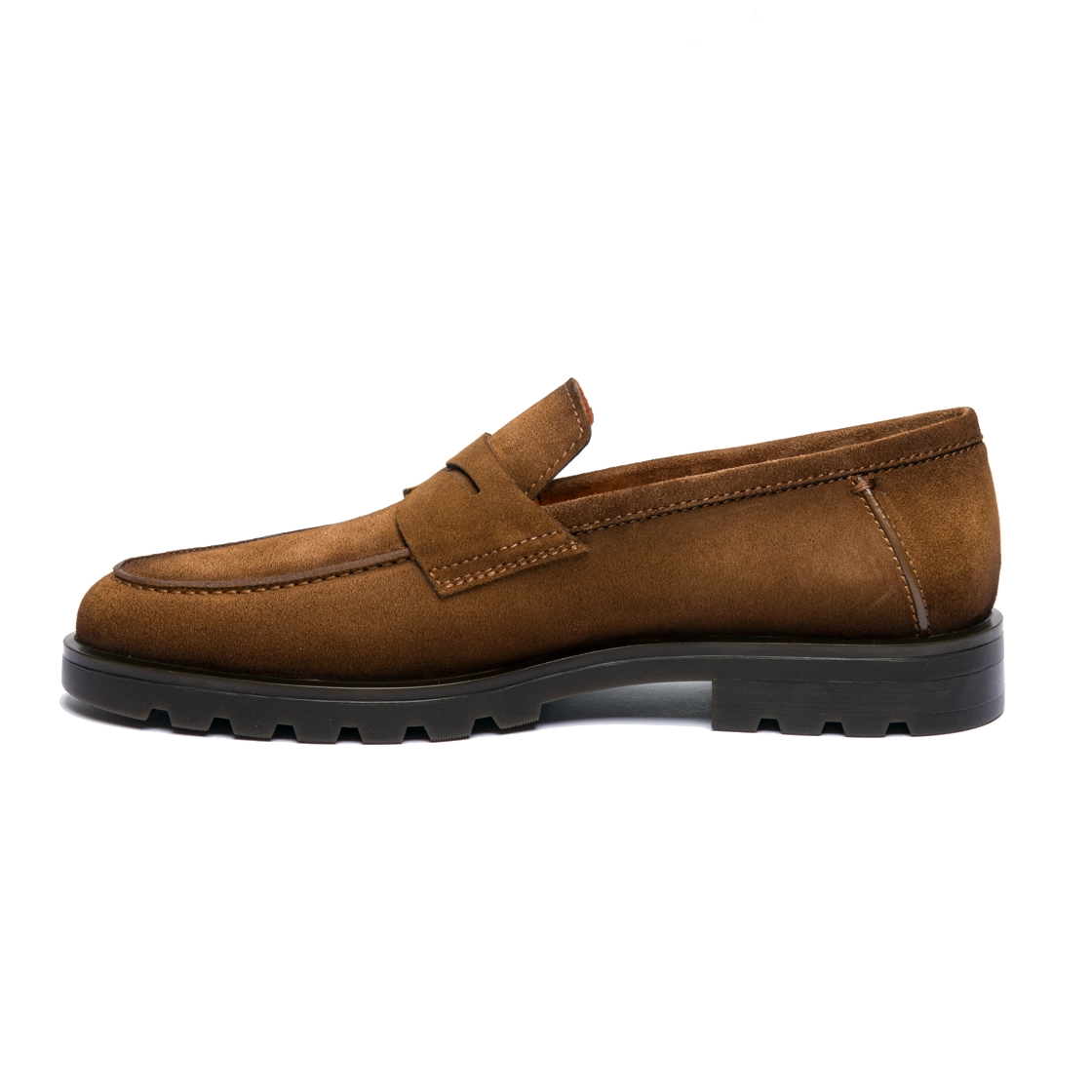 Jasnobrązowe mokasyny męskie zamszowe typu penny loafers foto 3