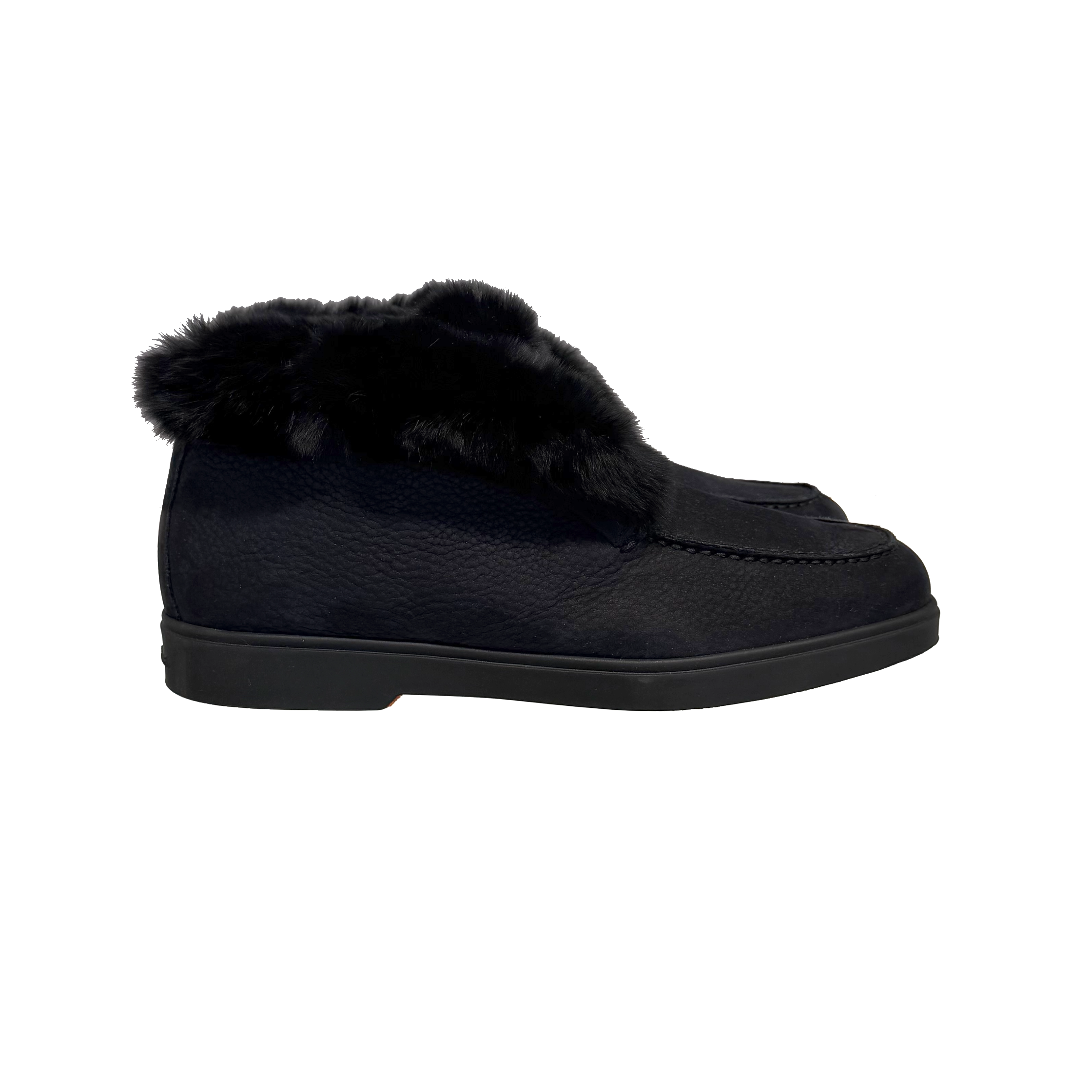 Damskie desert boots z czarnego nubuku z futrzanym wykończeniem
