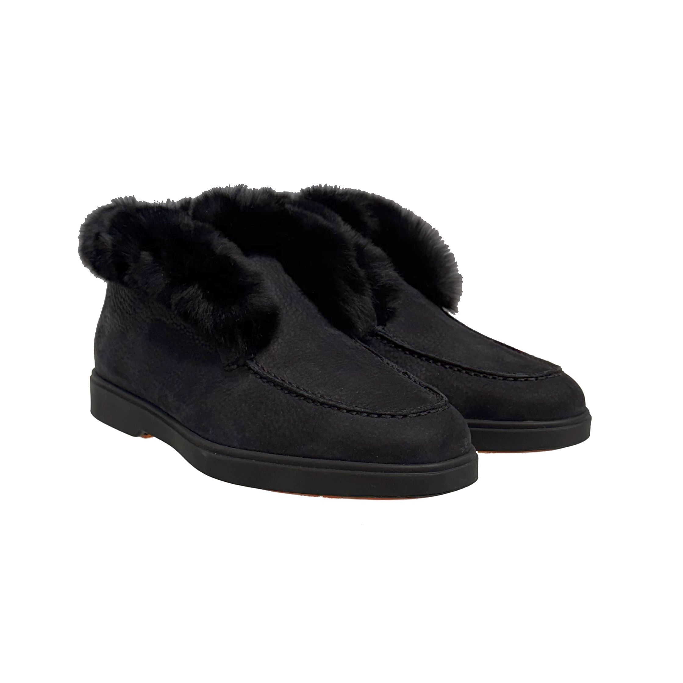 Damskie desert boots z czarnego nubuku z futrzanym wykończeniem foto 2