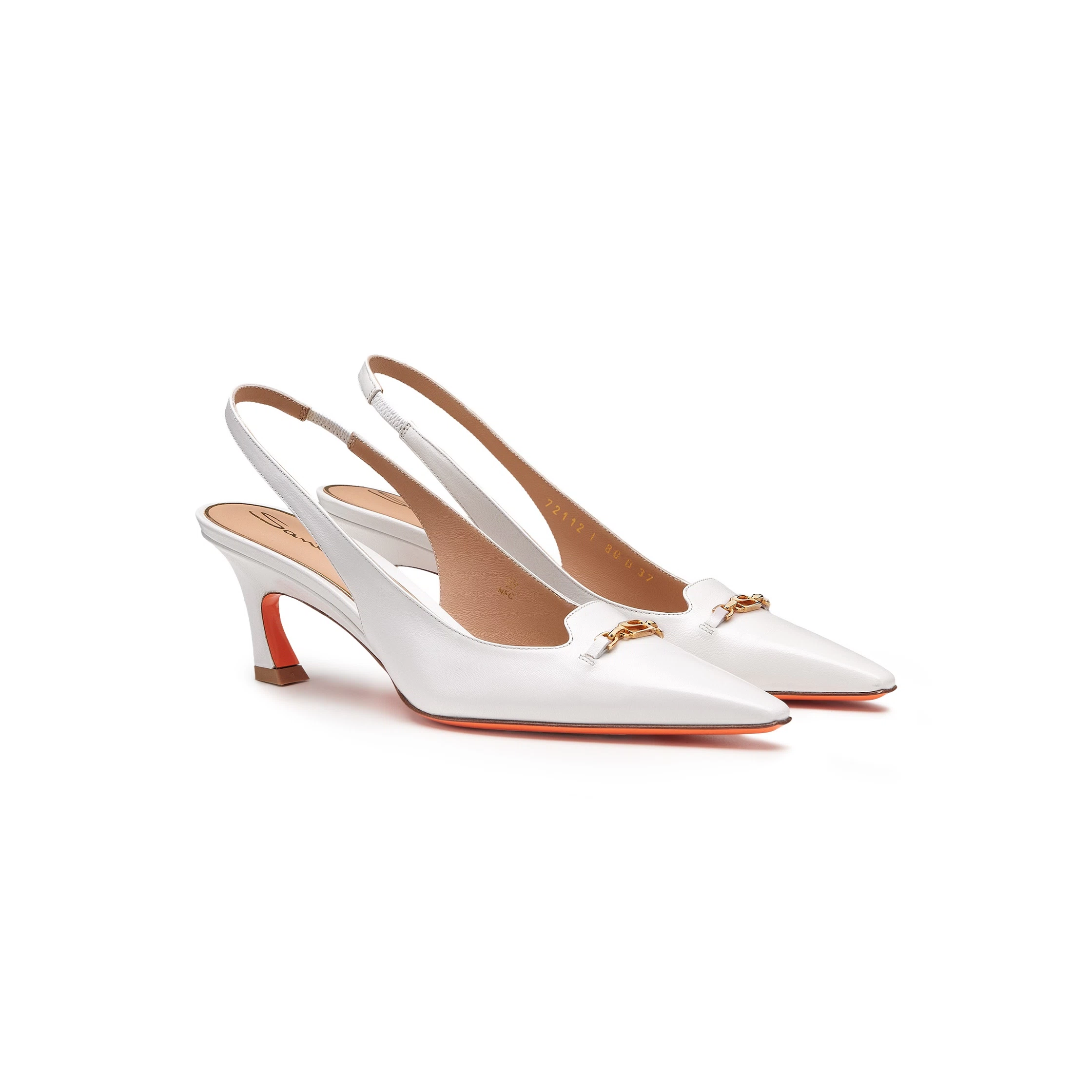 Damskie czółenka slingback na niskim obcasie z białej skóry foto 2
