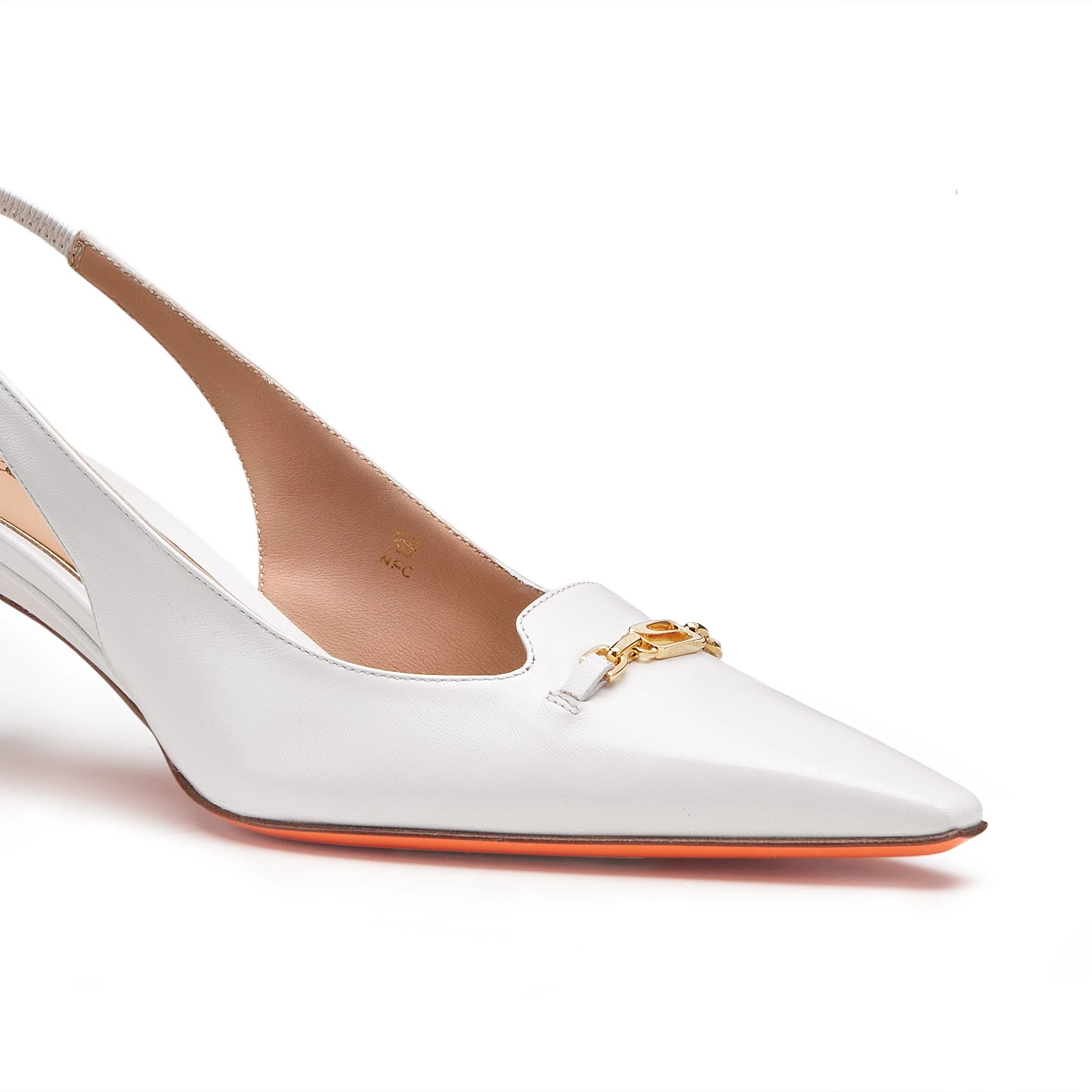 Damskie czółenka slingback na niskim obcasie z białej skóry foto 5