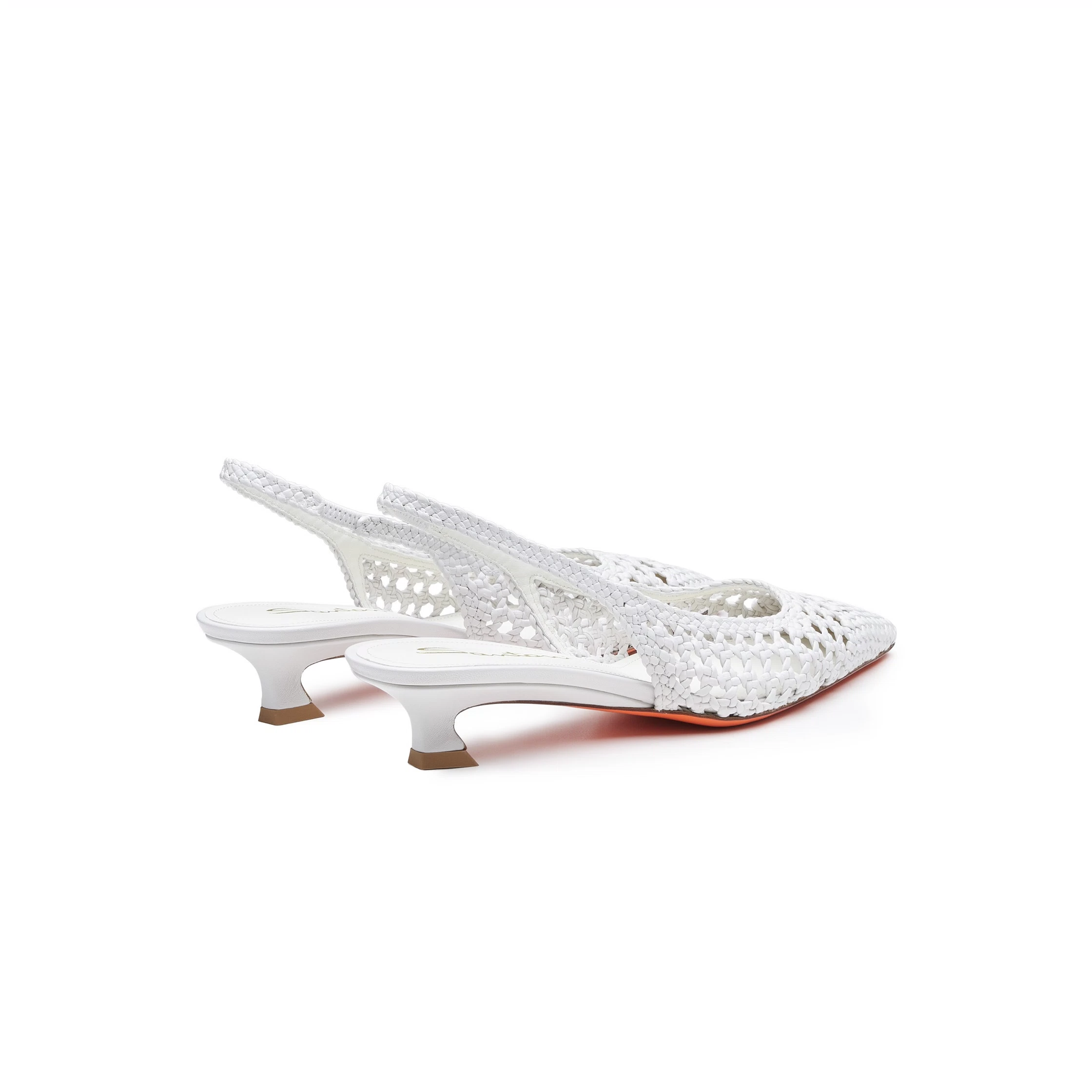 Damskie czółenka slingback na niskim obcasie z białej plecionej skóry foto 3