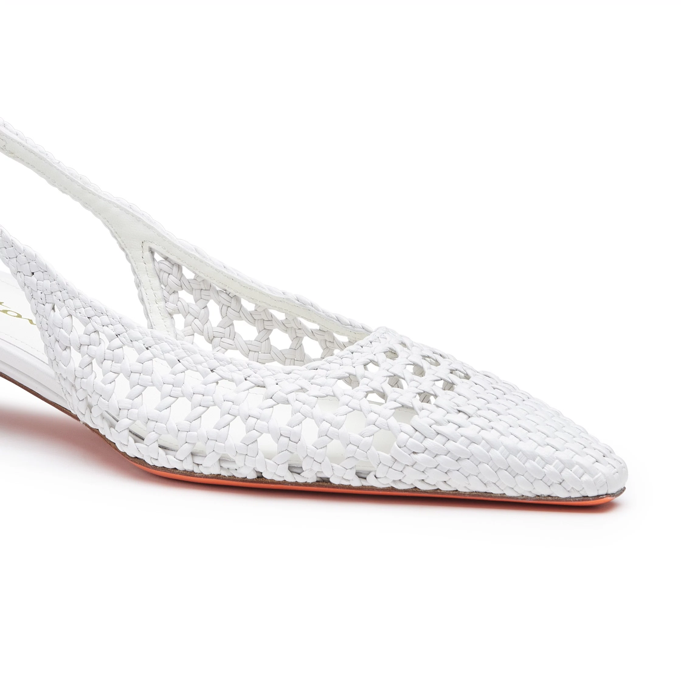 Damskie czółenka slingback na niskim obcasie z białej plecionej skóry foto 5