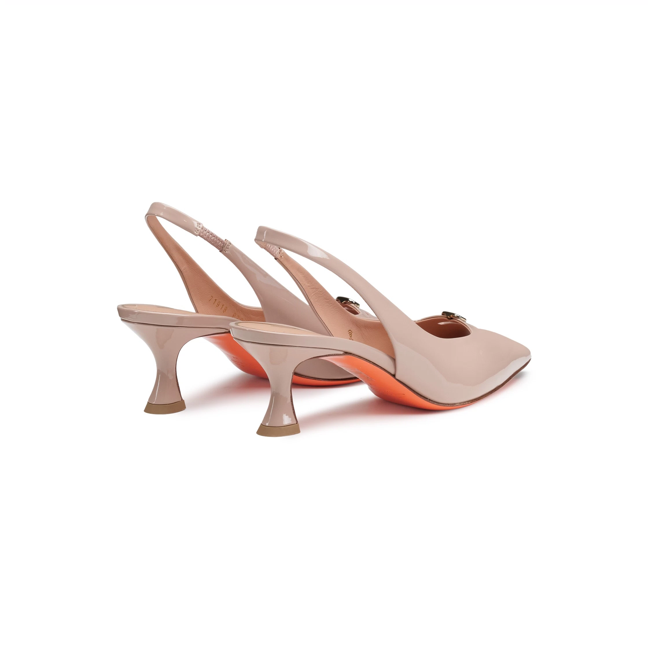 Damskie czółenka slingback na średnim obcasie z różowej lakierowanej skóry foto 3