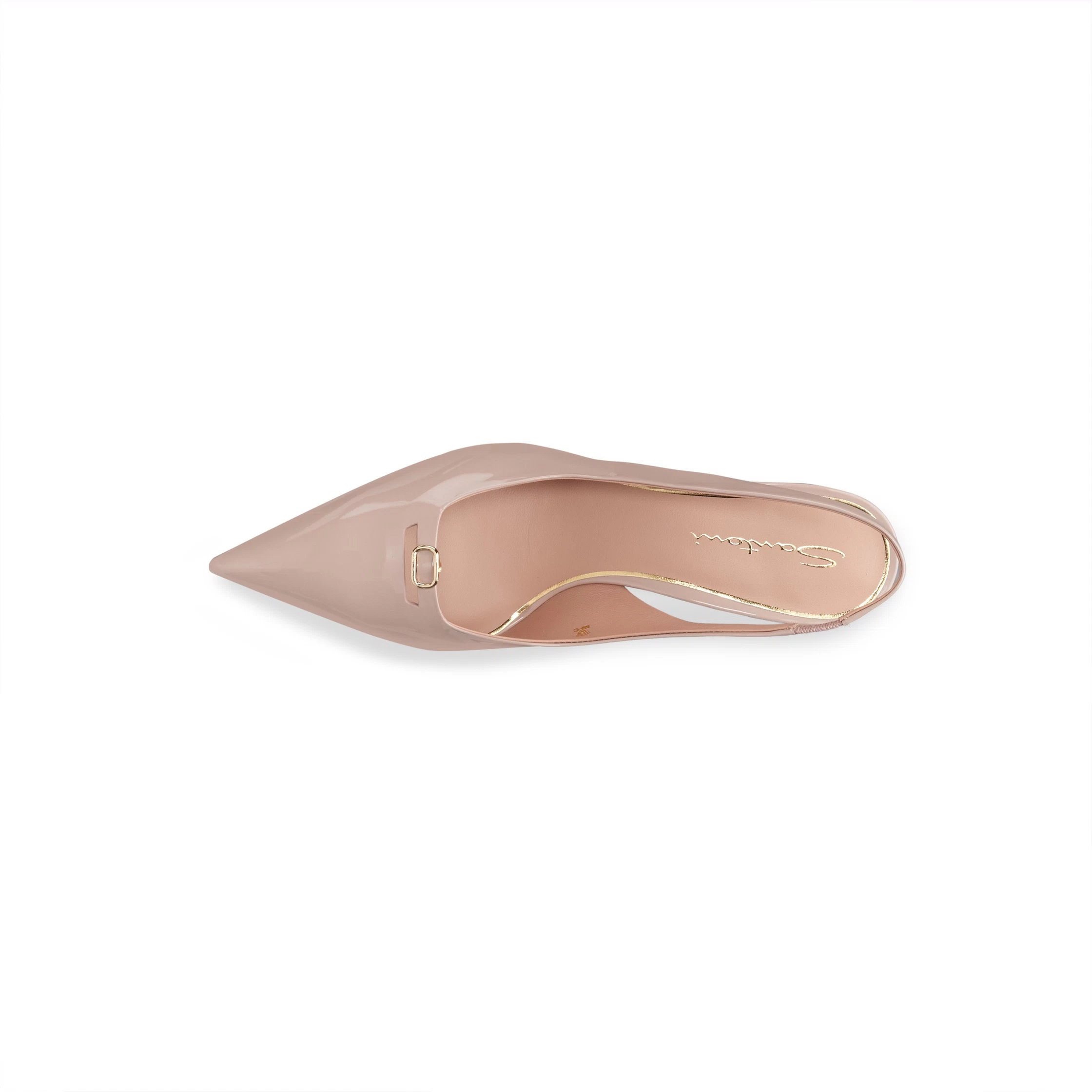 Damskie czółenka slingback na średnim obcasie z różowej lakierowanej skóry foto 4