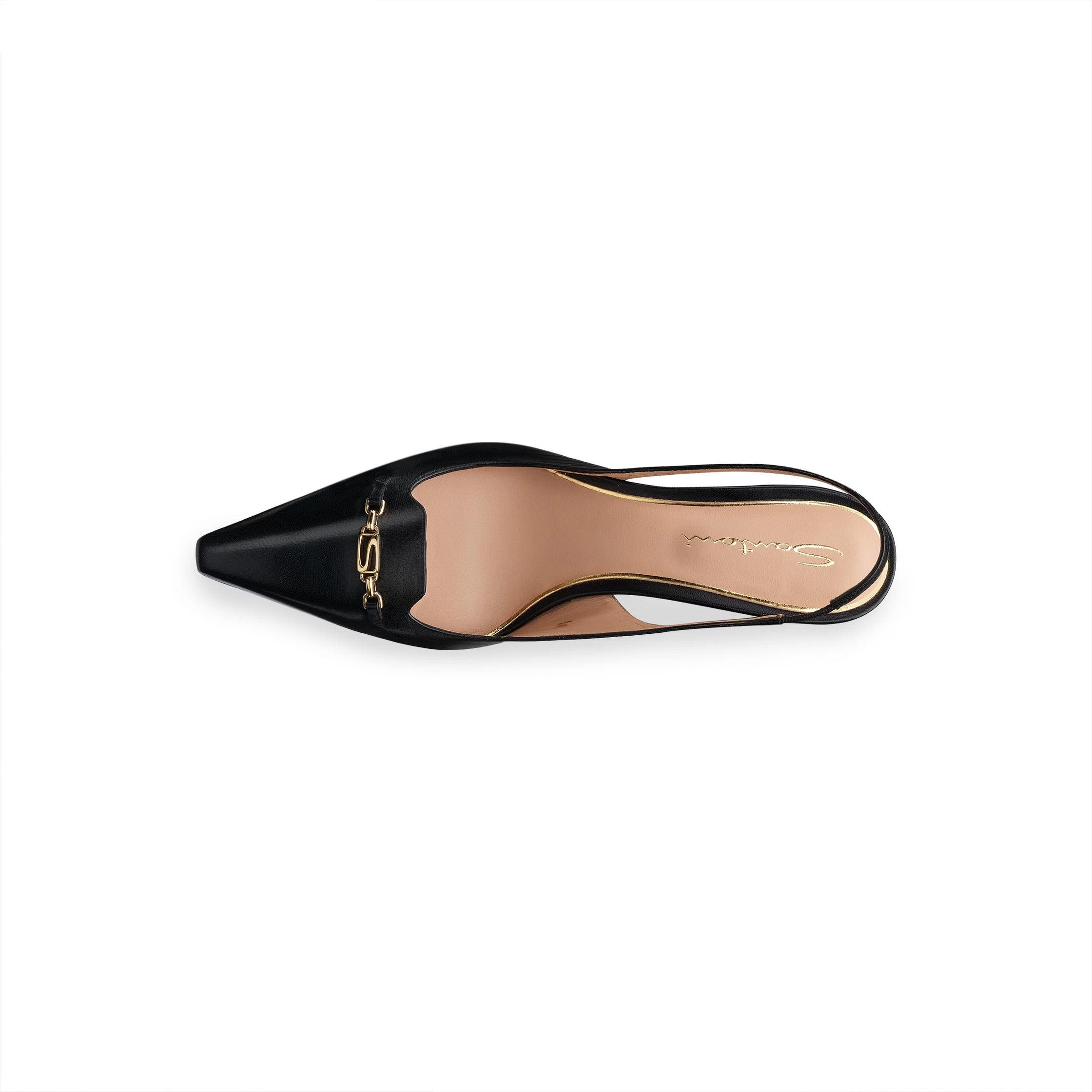 Damskie czarne skórzane czółenka slingback na niskim obcasie foto 4