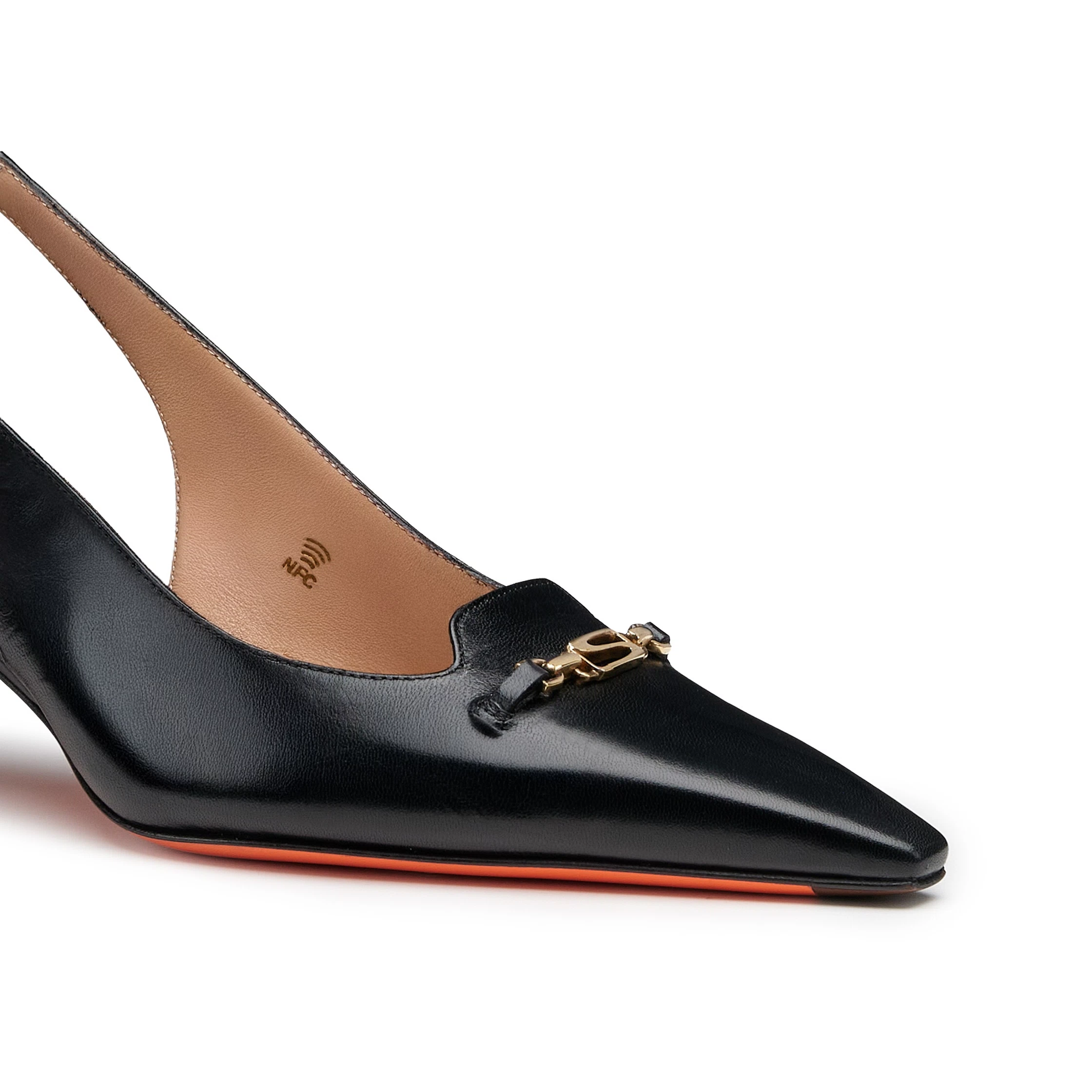 Damskie czarne skórzane czółenka slingback na niskim obcasie foto 5