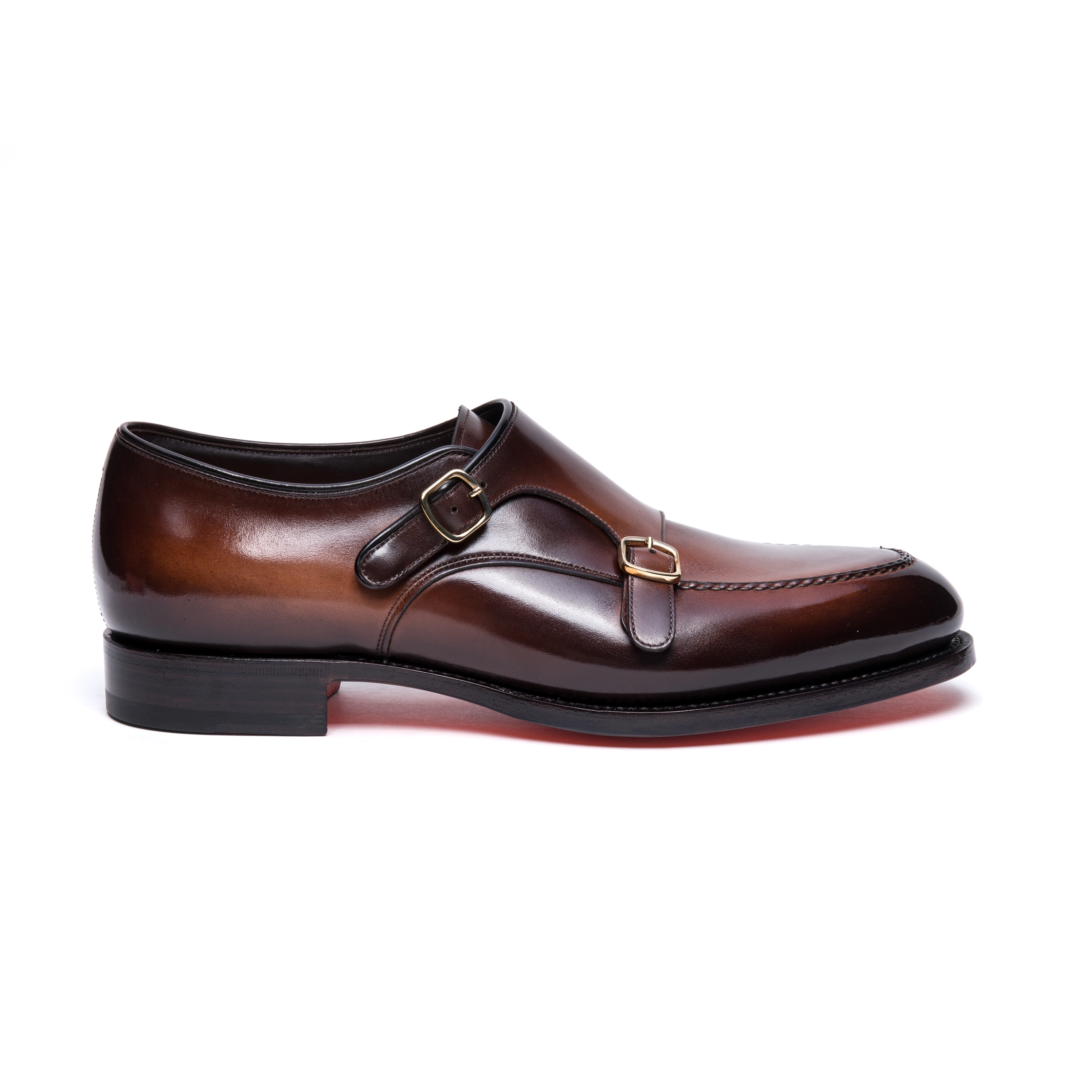 Męskie buty double monk z brązowej skóry