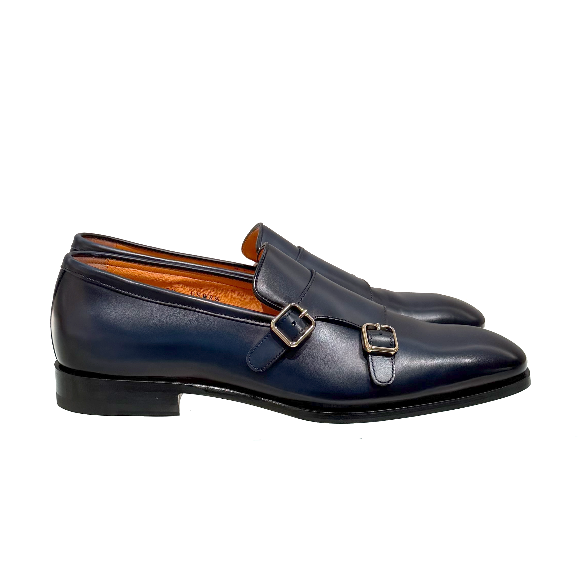 Męskie buty typu double monk strap z polerowanej niebieskiej skóry