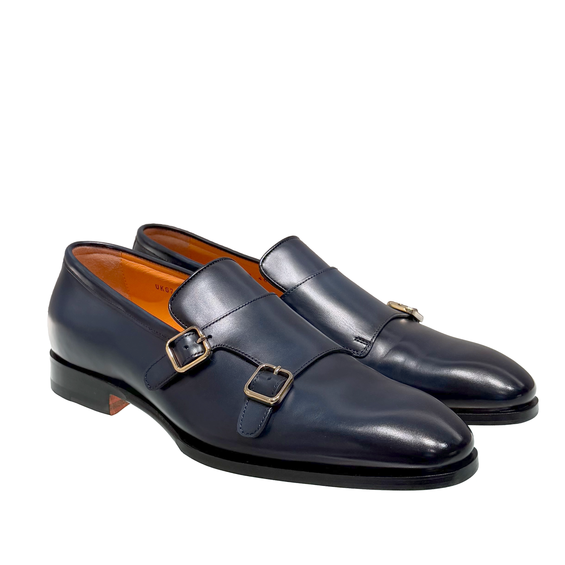 Męskie buty typu double monk strap z polerowanej niebieskiej skóry foto 2