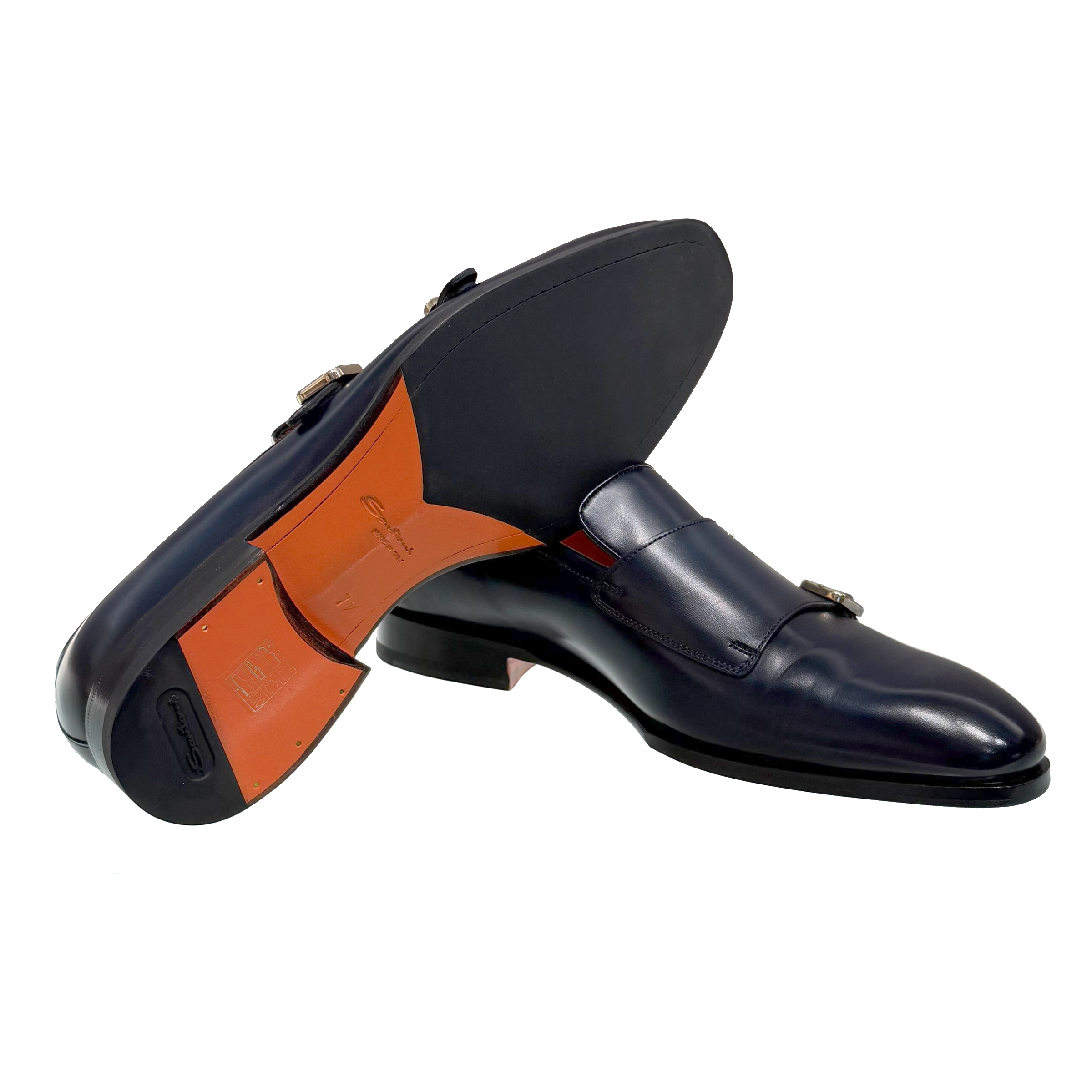 Męskie buty typu double monk strap z polerowanej niebieskiej skóry foto 3