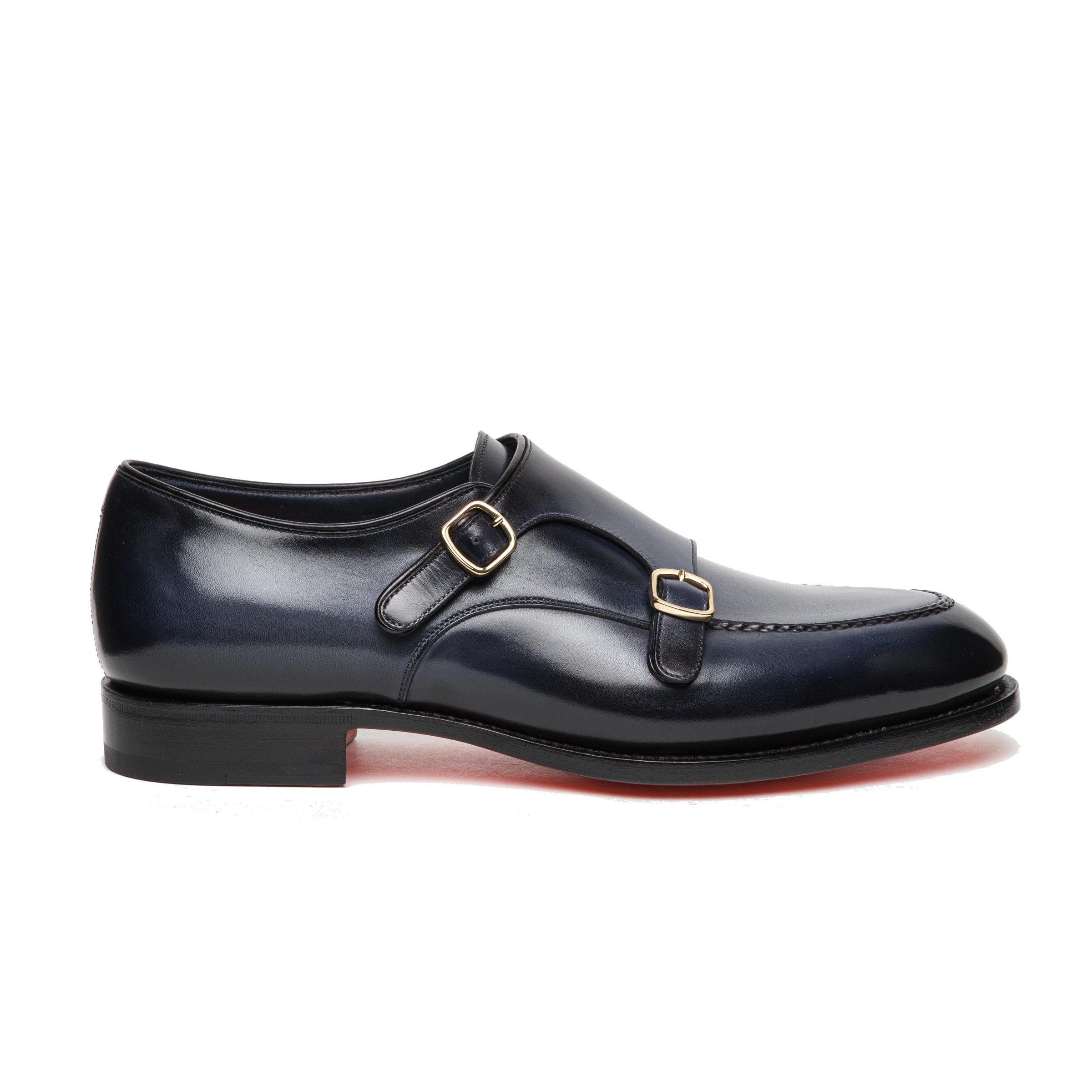 Męskie niebieskie skórzane buty double monk