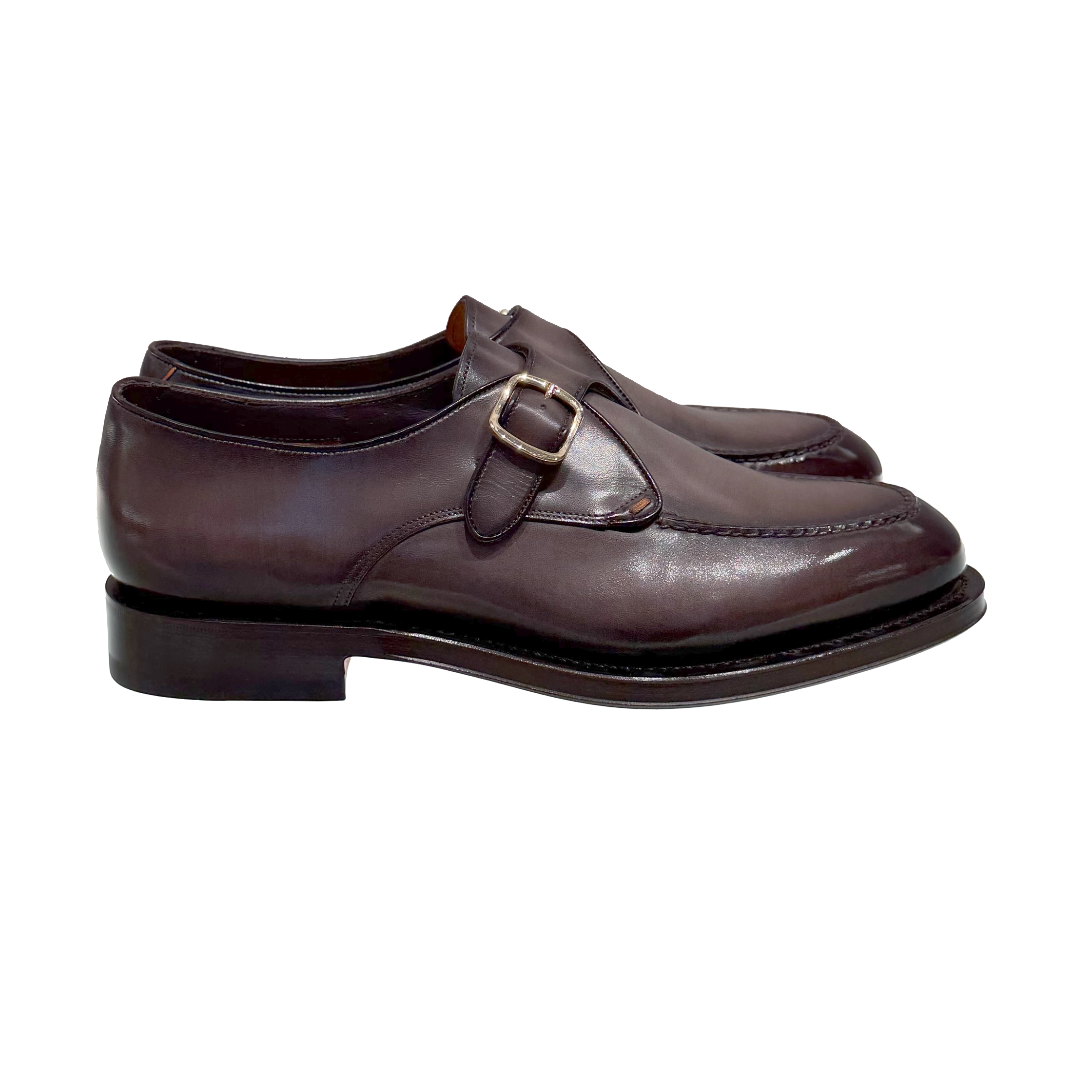 Męskie buty typu single monk strap z brązowej skóry