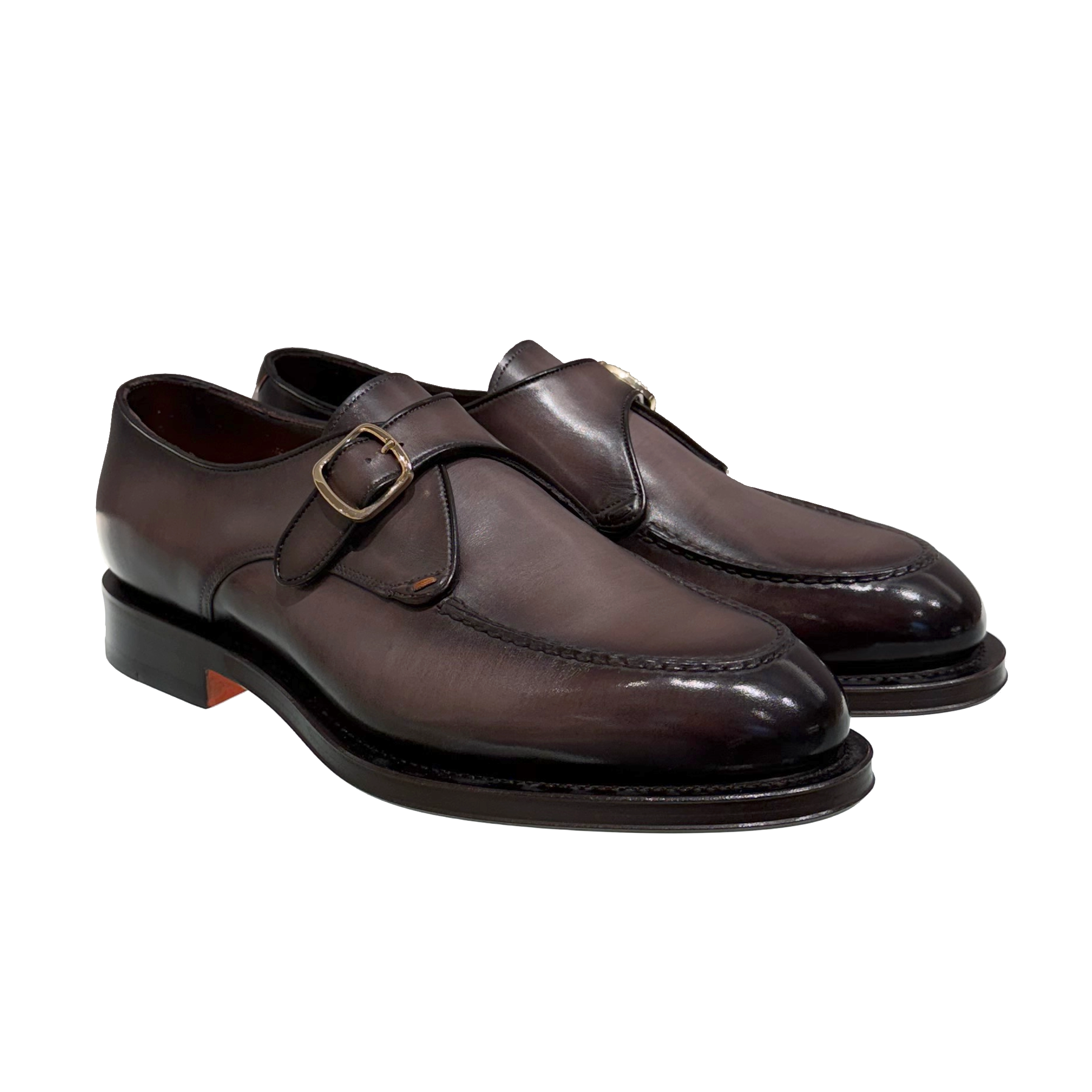 Męskie buty typu single monk strap z brązowej skóry foto 2