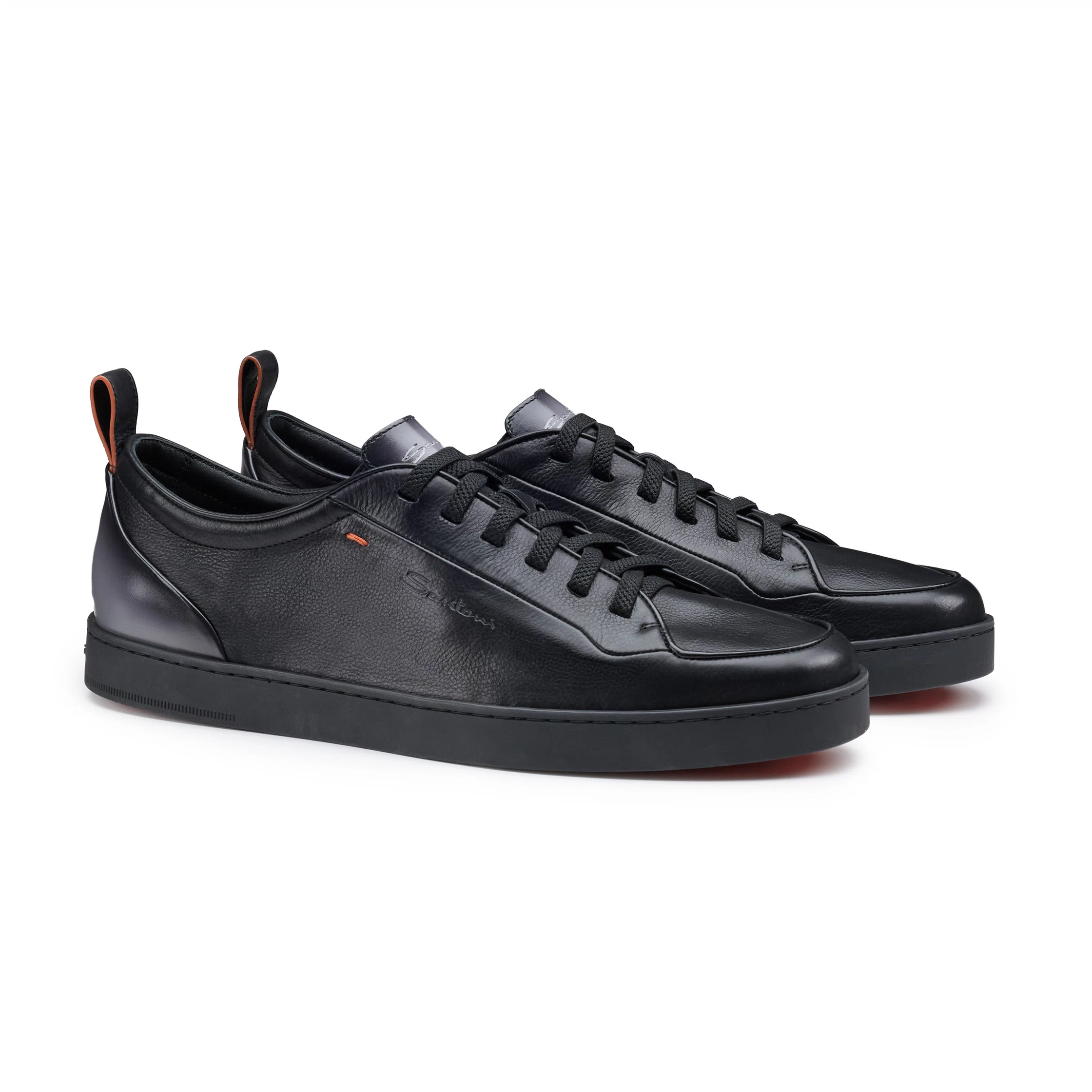Męskie czarne skórzane sneakersy Santoni Off-duty foto 2