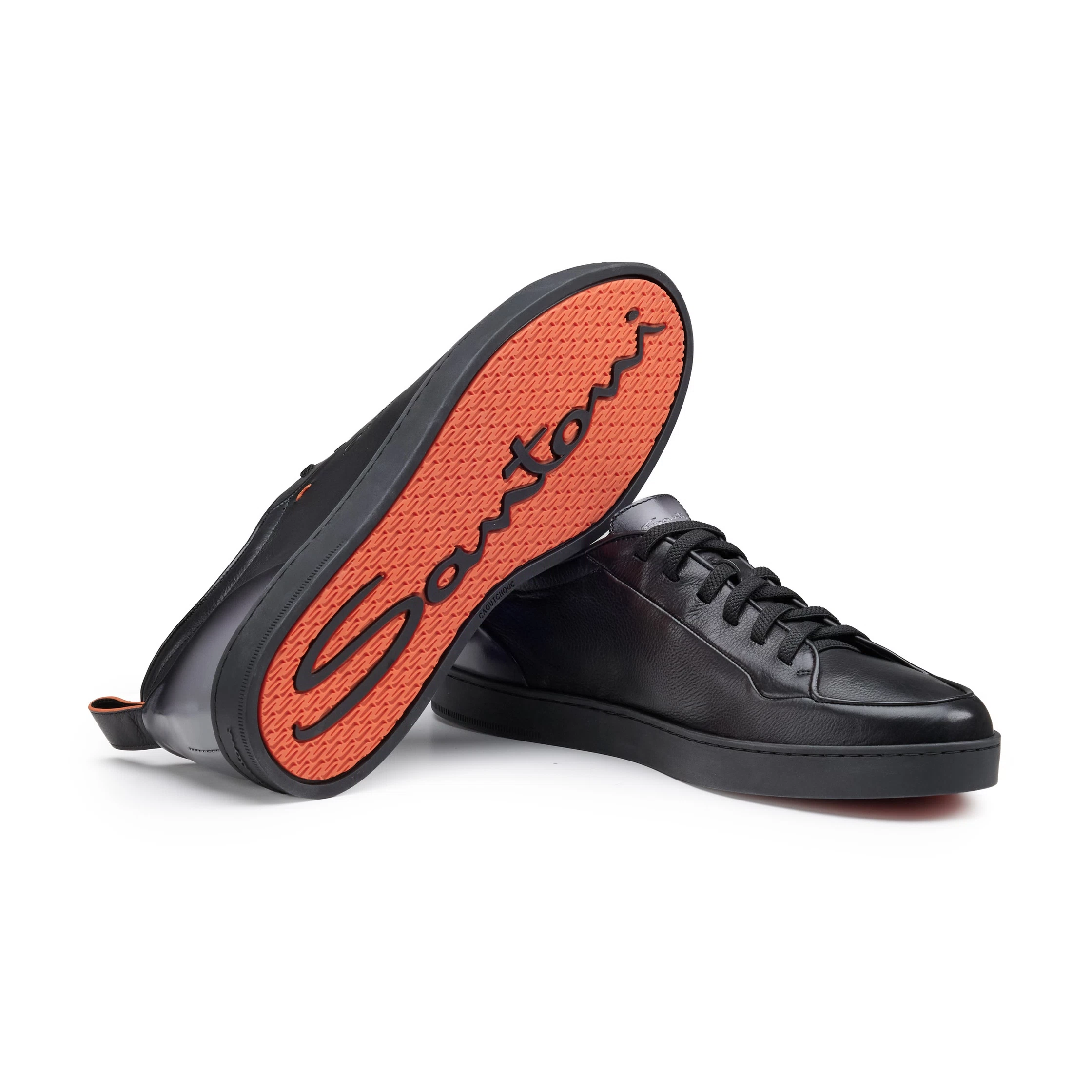 Męskie czarne skórzane sneakersy Santoni Off-duty foto 3