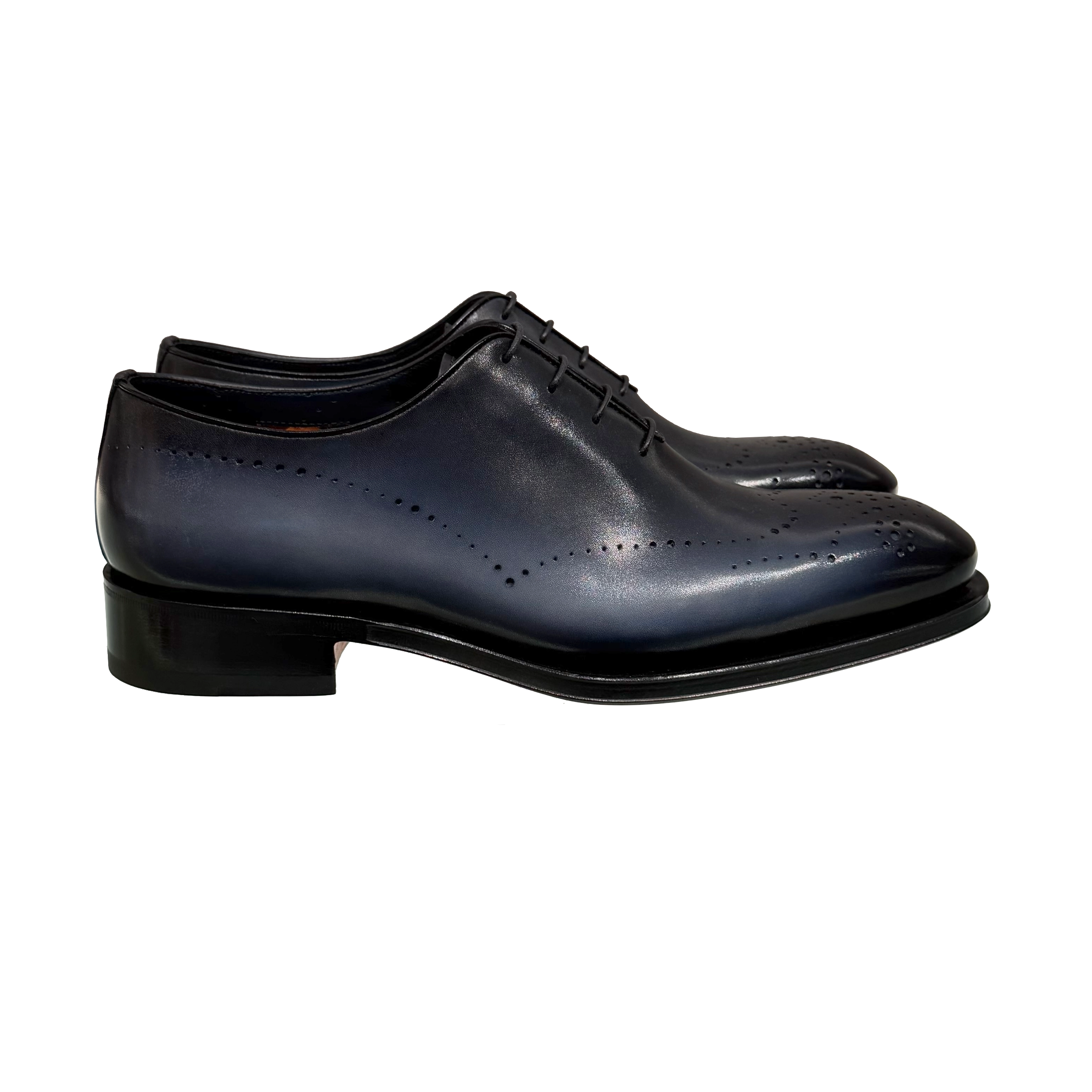 Męskie niebieskie skórzane buty typu Oxford