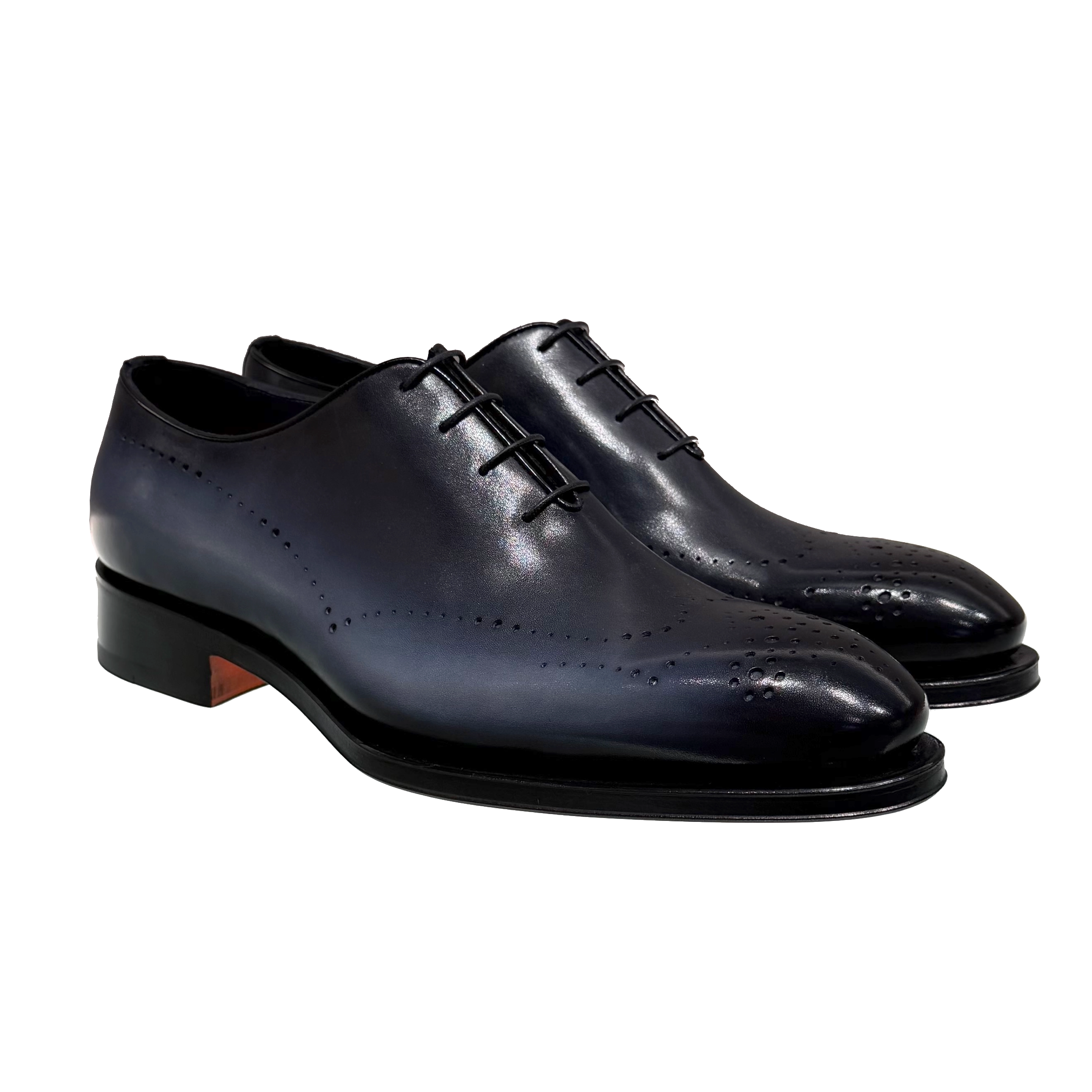 Męskie niebieskie skórzane buty typu Oxford foto 2