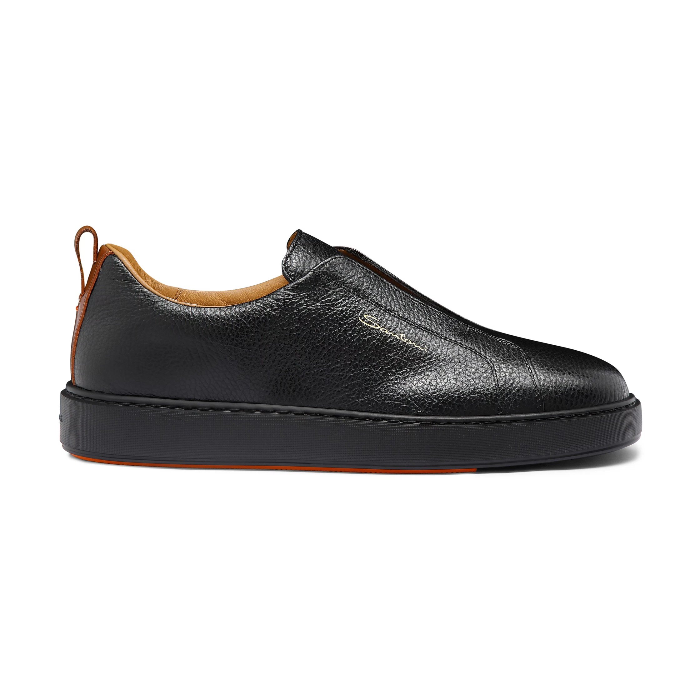 Męskie czarne sneakersy slip-on ze skóry o groszkowanej fakturze