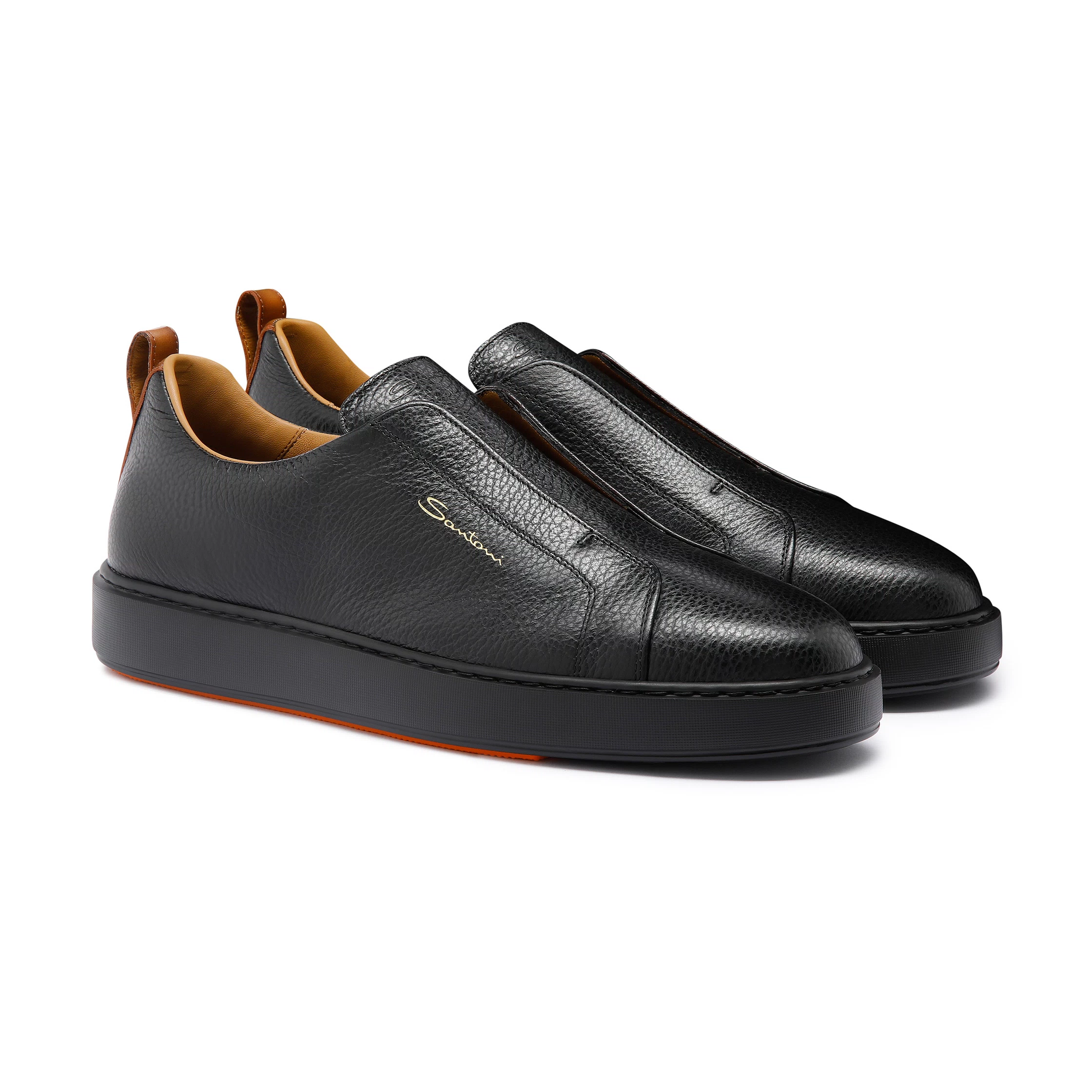 Męskie czarne sneakersy slip-on ze skóry o groszkowanej fakturze foto 2