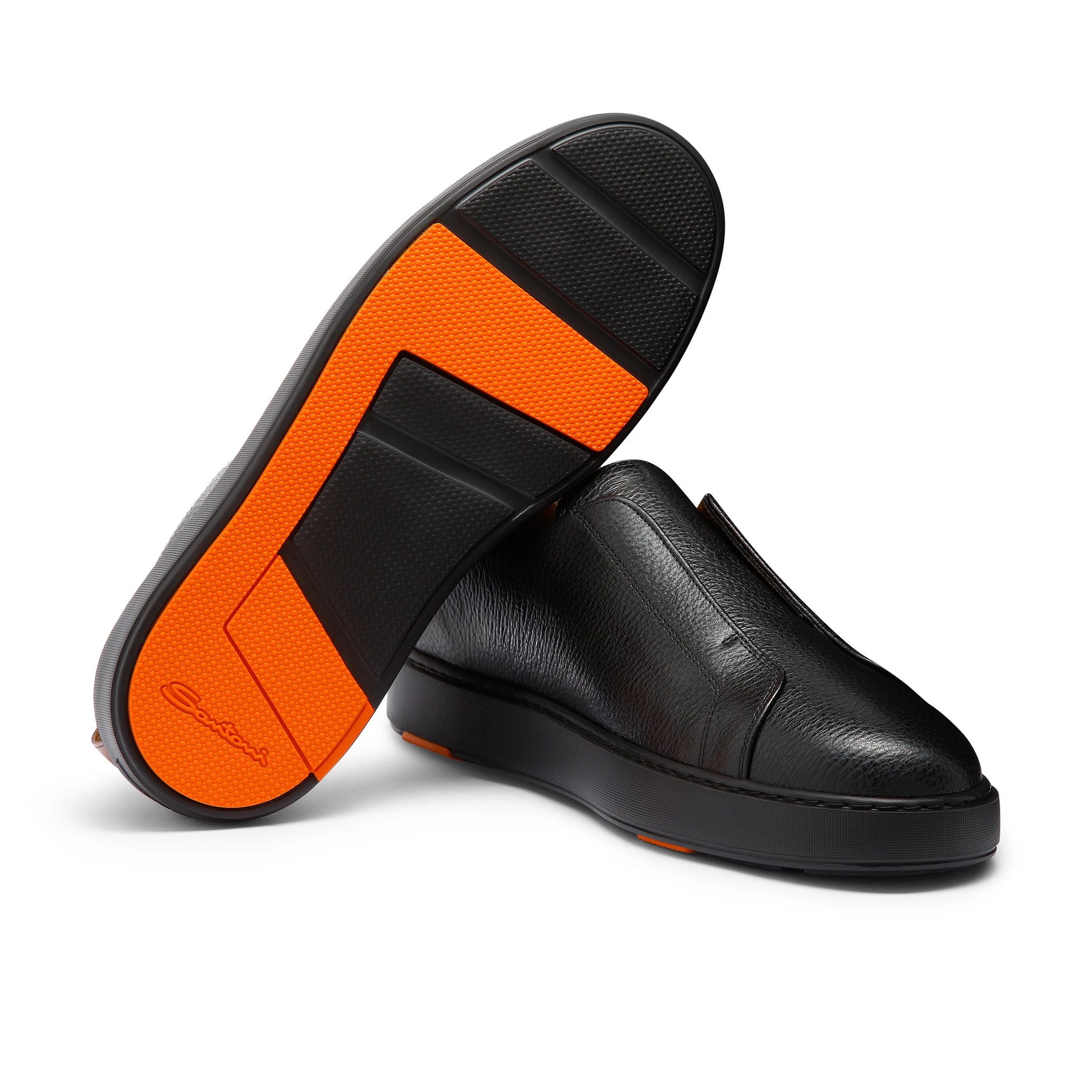 Męskie czarne sneakersy slip-on ze skóry o groszkowanej fakturze foto 3